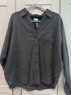 POL Relaxed Black Dolman Sleeve Button-Down Shirt